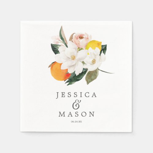 Magnolia Citrus Wedding Napkin Cocktail Napkin