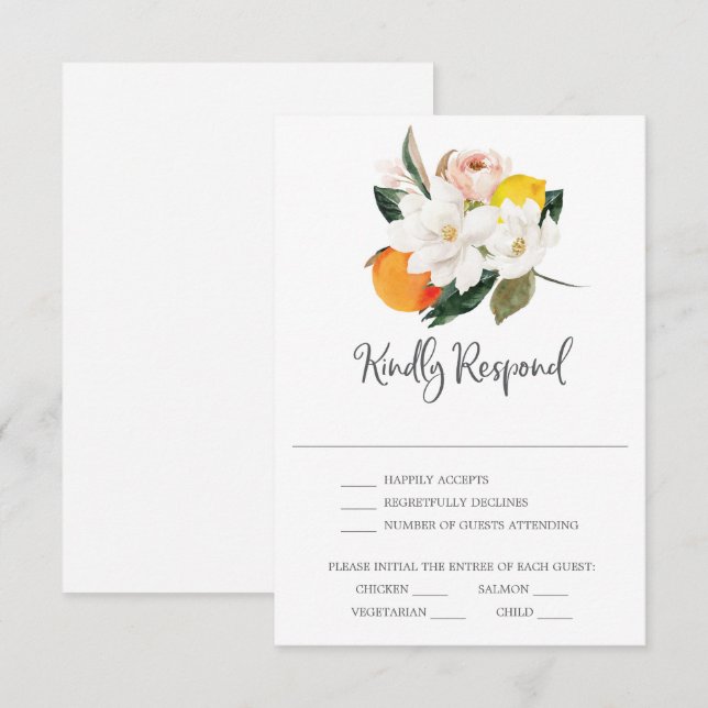 Magnolia Citrus Wedding RSVP Card (Front/Back)