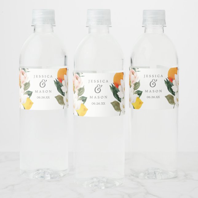 Magnolia Citrus Wedding Water Bottle Labels (Bottles)
