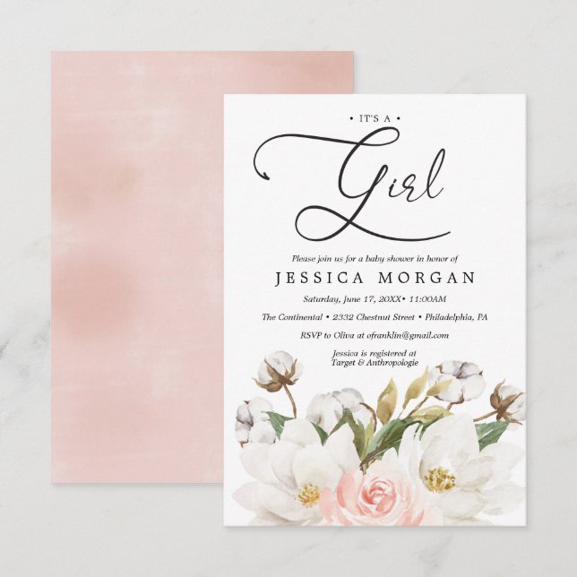 Magnolia Cotton Baby Shower Invitation Card (Front/Back)