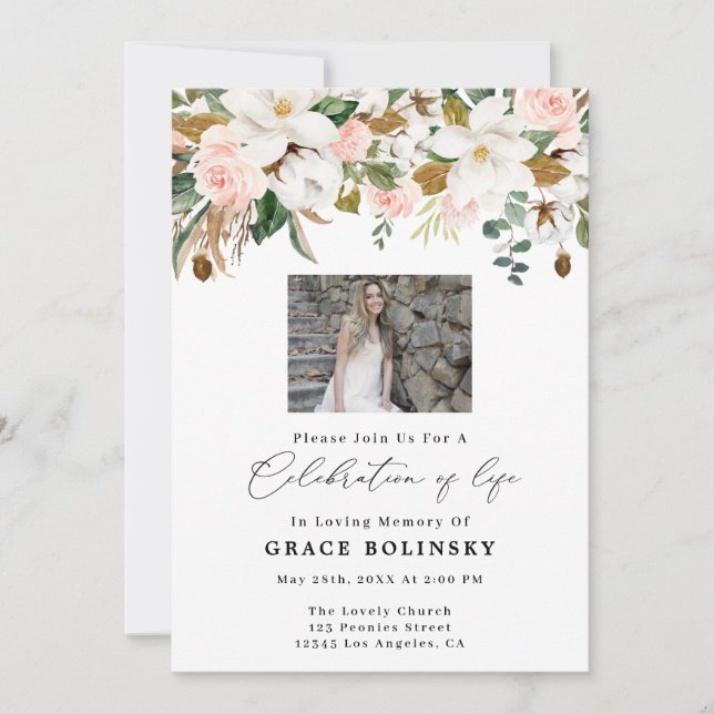 Magnolia & Cotton Celebration Of Life Invites (Front)