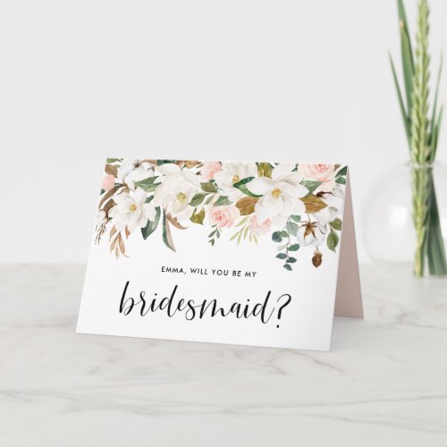 Magnolia Cotton Garland Will You Be My Bridesmaid Card