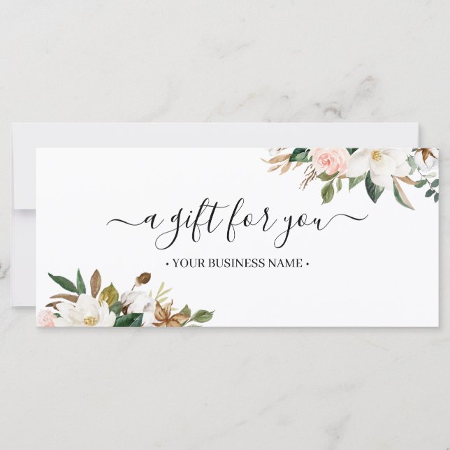 Magnolia & Cotton Leaves Business Gift Certificate (Front)