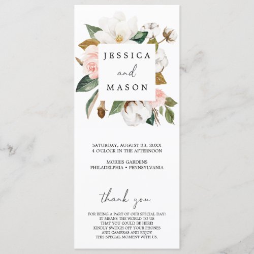 Magnolia Cotton Unplugged Ceremony Wedding Program