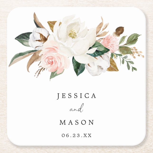 Magnolia Cotton Wedding Coasters (Front)