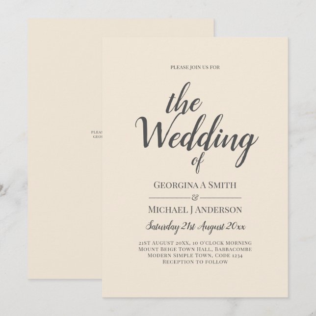 Magnolia Cream Modern Wedding Typography Invitation (Front/Back)