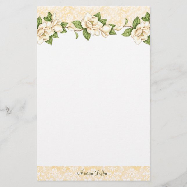 Magnolia- Damask Personalized Writing Paper (Front)