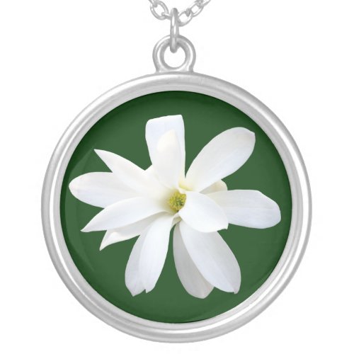 Magnolia _ Dark Green Silver Plated Necklace