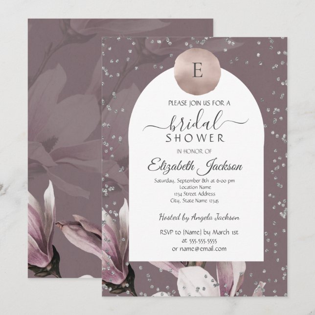 Magnolia Diamonds Monogram Bridal Shower   Invitation (Front/Back)
