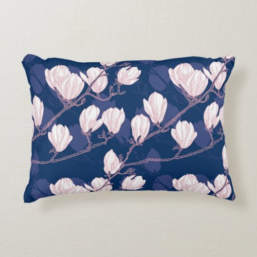 Magnolia Elegance Navy Spring Bloom Accent Pillow