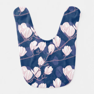 Magnolia Elegance: Navy Spring Bloom Baby Bib