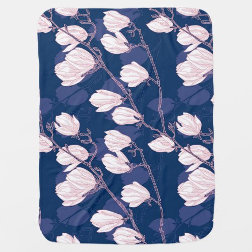 Magnolia Elegance Navy Spring Bloom Baby Blanket