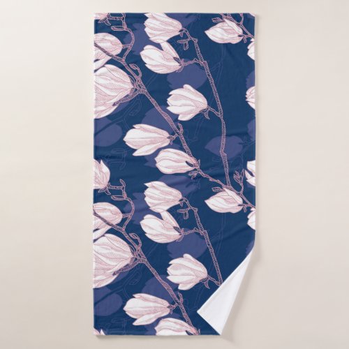 Magnolia Elegance Navy Spring Bloom Bath Towel