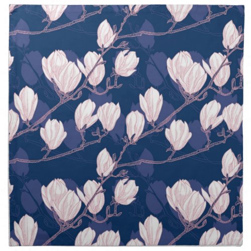 Magnolia Elegance Navy Spring Bloom Cloth Napkin