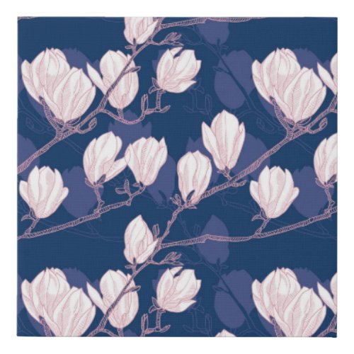Magnolia Elegance Navy Spring Bloom Faux Canvas Print