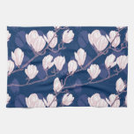Magnolia Elegance: Navy Spring Bloom Kitchen Towel