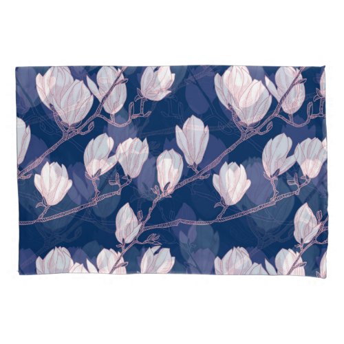 Magnolia Elegance Navy Spring Bloom Pillow Case