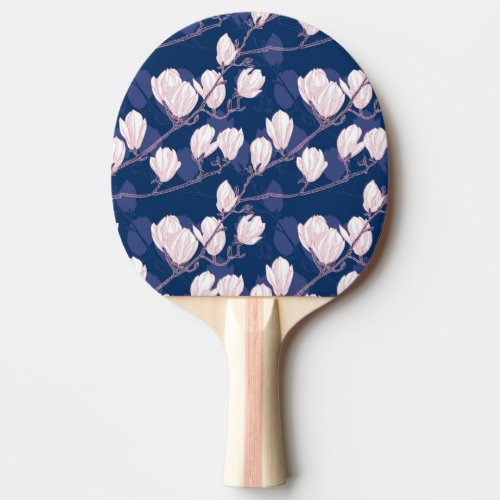 Magnolia Elegance Navy Spring Bloom Ping Pong Paddle