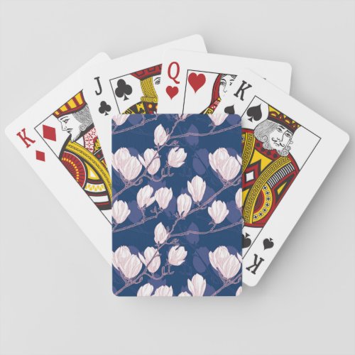 Magnolia Elegance Navy Spring Bloom Playing Cards