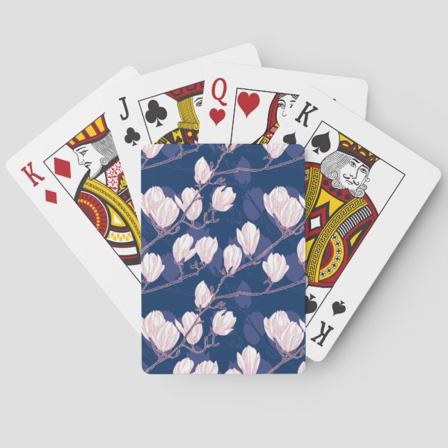 Magnolia Elegance: Navy Spring Bloom Poker Cards (Back)