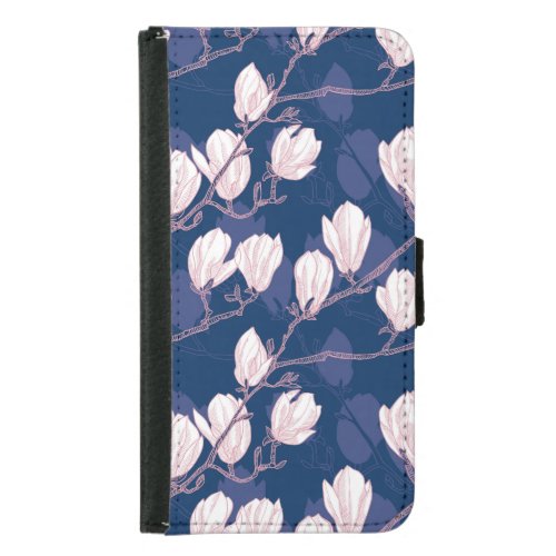 Magnolia Elegance Navy Spring Bloom Samsung Galaxy S5 Wallet Case