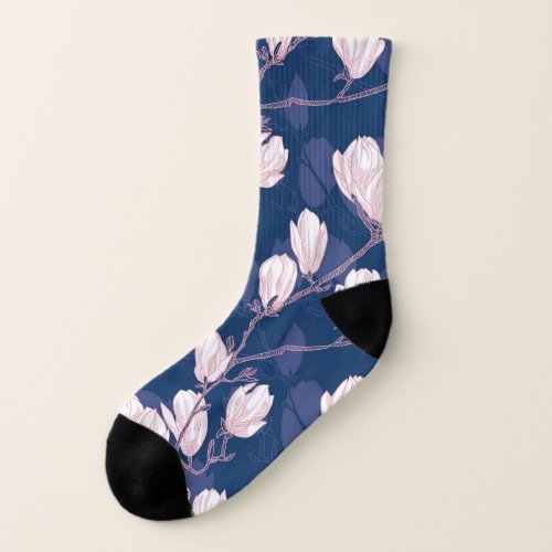 Magnolia Elegance Navy Spring Bloom Socks