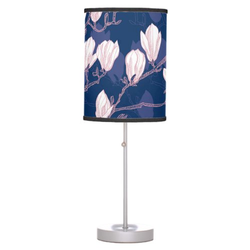 Magnolia Elegance Navy Spring Bloom Table Lamp