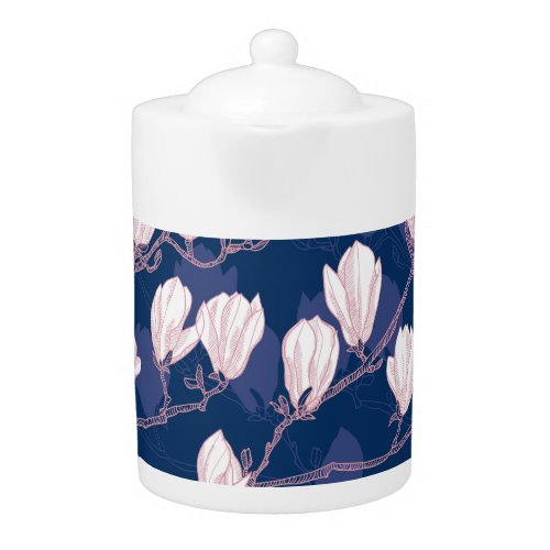 Magnolia Elegance Navy Spring Bloom Teapot