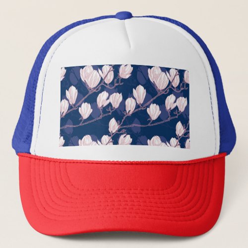 Magnolia Elegance Navy Spring Bloom Trucker Hat