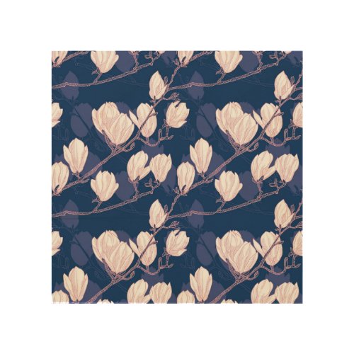 Magnolia Elegance Navy Spring Bloom Wood Wall Art