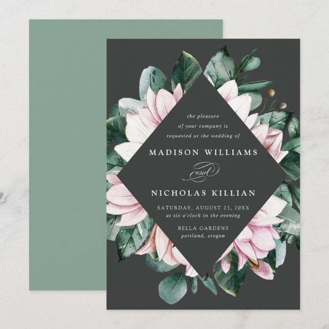 Magnolia & Eucalyptus | Floral Frame Wedding Invitation (Front/Back)