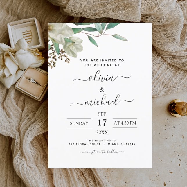 Magnolia Eucalyptus Greenery Wedding  Invitation (Creator Uploaded)