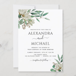 Magnolia Eucalyptus Photo Elegant Wedding Invitation