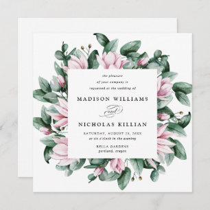 Magnolia & Eucalyptus Square Wedding Invitation