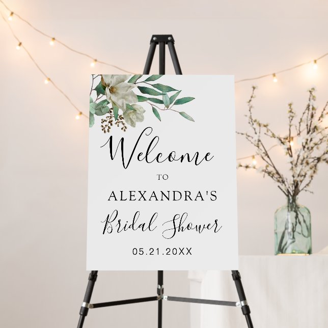 Magnolia Eucalyptus Watercolor Bridal Shower Foam Board (In Situ (Stand))