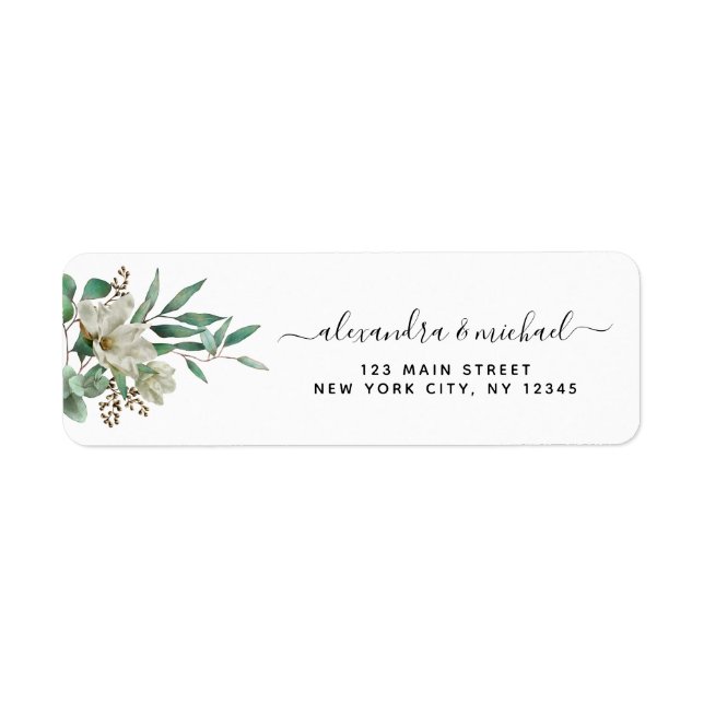 Magnolia Eucalyptus Watercolor Elegant Wedding Label (Front)