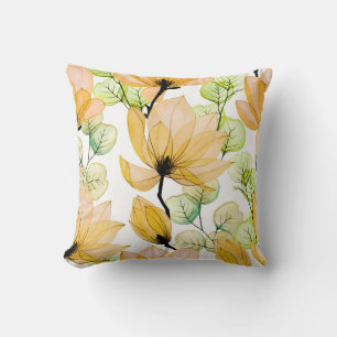 Magnolia Eucalyptus: Watercolor Seamless Print Throw Pillow