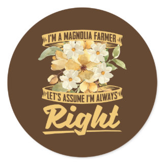 Magnolia Farmer Flower Tractor Farming Magnolia Classic Round Sticker