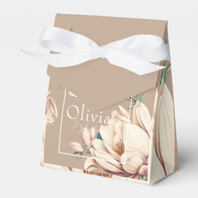 Magnolia floral  baby shower  favor boxes (Front Side)