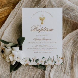 Magnolia floral baptism invitation