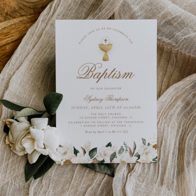 Magnolia floral baptism invitation (Creator Uploaded)