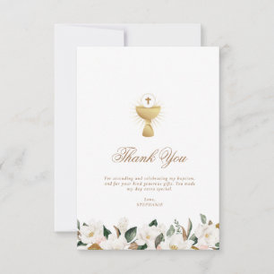 magnolia floral baptism thank you card