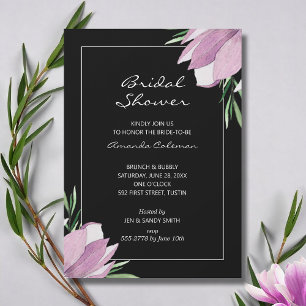 Magnolia Floral Black Bridal Shower Invitation