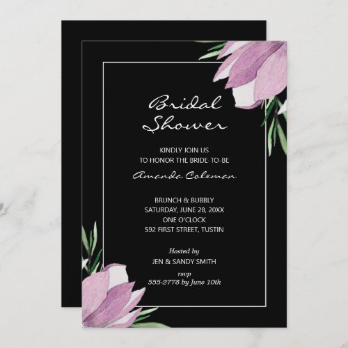 Magnolia Floral Black Bridal Shower Invitation
