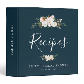 magnolia Floral blue bridal shower recipe book 3 Ring Binder