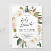 Magnolia floral blush gold girl baby brunch shower invitation (Front)