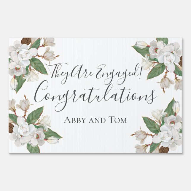 Magnolia Floral Botanical Engagement Banner Sign (Front)