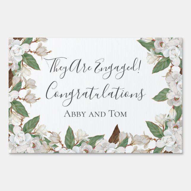 Magnolia Floral Botanical Engagement Banner Sign (Front)