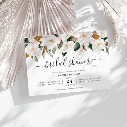 magnolia floral bridal shower invitation