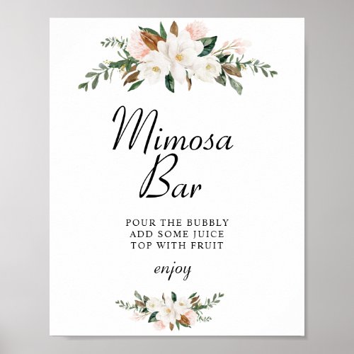 Magnolia floral bridal shower mimosa bar sign